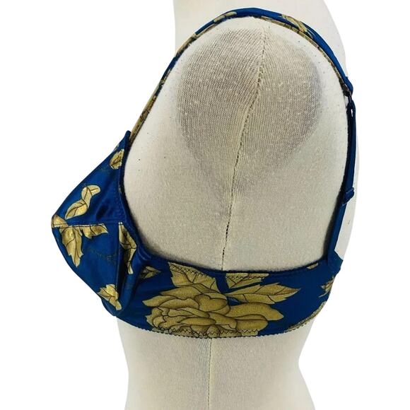 Vintage Victoria's Secret Bra Second Skin Blue Gold Satin Size 34C - Picture 3 of 9